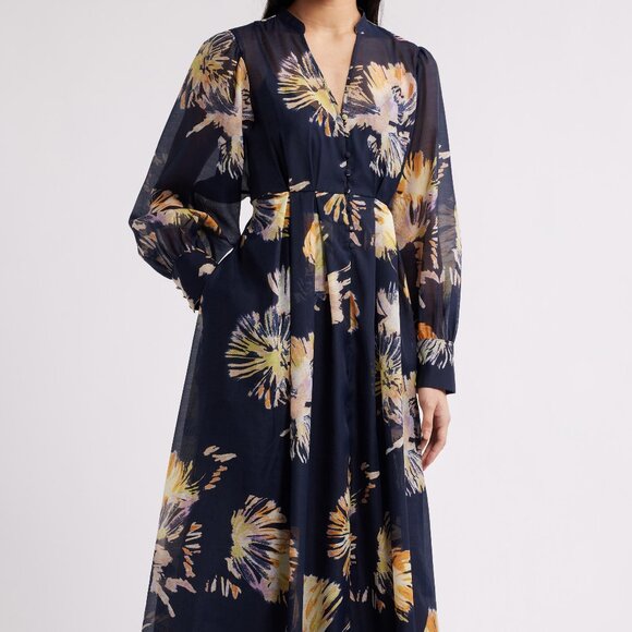 Chelsea28 Floral Long Sleeve Maxi Dress Medium, NAVY MULTI POM FLORAL - Picture 1 of 5
